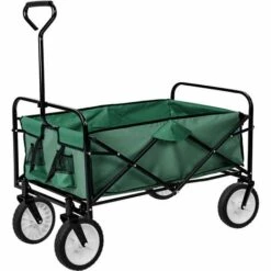 TECTAKE Chariot De Jardin Pliable Avec 4 Roues Charge Maximum 80 Kg + Bâche Vert - Vert