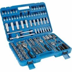 TECTAKE Boîte à Outils 171 Pièces (Douilles + Outils à Cliquet) En Acier Chrome Vanadium Bleu - Bleu