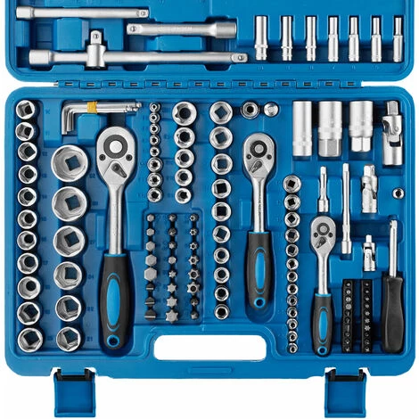 TECTAKE Boîte à Outils 171 Pièces (Douilles + Outils à Cliquet) En Acier Chrome Vanadium Bleu - Bleu 5 TECTAKE Boîte à Outils 171 Pièces (Douilles + Outils à Cliquet) En Acier Chrome Vanadium Bleu - Bleu – Image 3