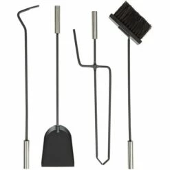 TECTAKE 5 Accessoires, Outils De Cheminée, Serviteur + 1 Balai, 1 Pelle, 1 Pince, 1 Tisonnier En Acier 23 Cm X 14,5 Cm X 58 Cm Gris - Gris -TECTAKE Soldes 2022 7762537 3