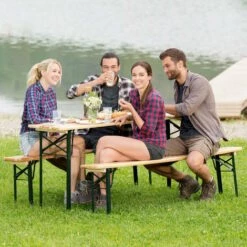 TECTAKE Table Et Bancs Pliant En Bois, Table De Jardin, Table De Réception, Table De Camping - Marron -TECTAKE Soldes 2022 7797731 3