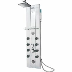 TECTAKE Colonne De Douche Avec Pommeau, Douchette Et Mitigeur - Jets Massants- 118 Cm X 27 Cm X 9,8 Cm - Argent