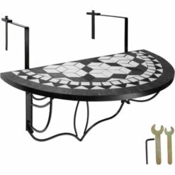 TECTAKE Table De Jardin, Table De Balcon Pliante Suspendue En Mosaïque 76 Cm X 65 Cm X 57,5 Cm Blanc Noir - Noir/blanc