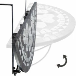 TECTAKE Table De Jardin, Table De Balcon Pliante Suspendue En Mosaïque 76 Cm X 65 Cm X 57,5 Cm Blanc Noir - Noir/blanc -TECTAKE Soldes 2022 7829910 3