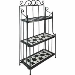 TECTAKE Etagère De Jardin, Etagère Escalier à Plantes Et Fleurs, Etagère En Métal Et Mosaïque 61 Cm X 29 Cm X 114 Cm Blanc Noir - Noir/blanc