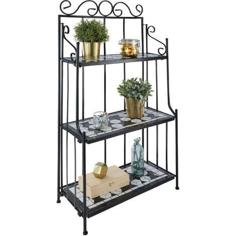 TECTAKE Etagère De Jardin, Etagère Escalier à Plantes Et Fleurs, Etagère En Métal Et Mosaïque 61 Cm X 29 Cm X 114 Cm Blanc Noir - Noir/blanc 4 TECTAKE Etagère De Jardin, Etagère Escalier à Plantes Et Fleurs, Etagère En Métal Et Mosaïque 61 Cm X 29 Cm X 114 Cm Blanc Noir - Noir/blanc – Image 2