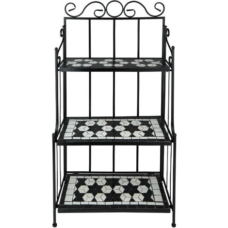 TECTAKE Etagère De Jardin, Etagère Escalier à Plantes Et Fleurs, Etagère En Métal Et Mosaïque 61 Cm X 29 Cm X 114 Cm Blanc Noir - Noir/blanc 5 TECTAKE Etagère De Jardin, Etagère Escalier à Plantes Et Fleurs, Etagère En Métal Et Mosaïque 61 Cm X 29 Cm X 114 Cm Blanc Noir - Noir/blanc – Image 3