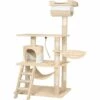 TECTAKE Arbre à Chat STOKELEY 141 cm - Griffoir, Grattoir Geant, Cadre D´escalade Pour Chat - Beige/blanc -TECTAKE Soldes 2022 7844216 1