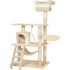 TECTAKE Arbre à Chat STOKELEY 141 cm - Griffoir, Grattoir Geant, Cadre D´escalade Pour Chat - Beige/blanc