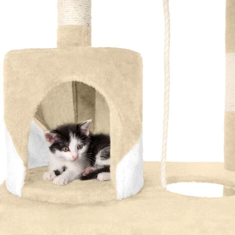 TECTAKE Arbre à Chat STOKELEY 141 cm - Griffoir, Grattoir Geant, Cadre D´escalade Pour Chat - Beige/blanc 7 TECTAKE Arbre à Chat STOKELEY 141 cm - Griffoir, Grattoir Geant, Cadre D´escalade Pour Chat - Beige/blanc – Image 5