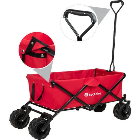 TECTAKE Chariot De Jardin, Remorque à Main, Chariot De Transport Pliable Avec 1 Bâche Et 4 Roues 114 Cm X 51 Cm X 48,5 Cm Rouge - Rouge 4 TECTAKE Chariot De Jardin, Remorque à Main, Chariot De Transport Pliable Avec 1 Bâche Et 4 Roues 114 Cm X 51 Cm X 48,5 Cm Rouge - Rouge – Image 2