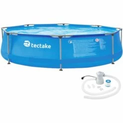 TECTAKE Piscine Hors Sol Tubulaire Ronde En Kit Structure Acier Pompe Filtration Incluse Ø3 M X 0,76 M - Bleu