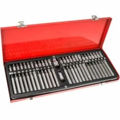 TECTAKE Coffret 54 Pièces Douilles Et Embouts Torx En Acier Chrome Vanadium - Rouge