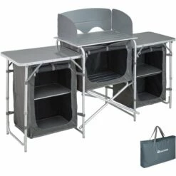 TECTAKE Cuisine D'Extèrieur, Cuisine De Camping Pliante, Meuble Camping De Rangement 164,5 Cm X 52 Cm X 104 Cm - Gris