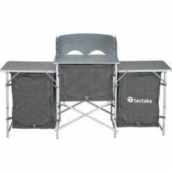 TECTAKE Cuisine D'Extèrieur, Cuisine De Camping Pliante, Meuble Camping De Rangement 164,5 Cm X 52 Cm X 104 Cm - Gris -TECTAKE Soldes 2022 8447408 3