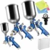TECTAKE 3 Pistolets à Peinture HVLP (buse De 0,8/1,3/1,7mm) Avec Accessoires Y Compris Chiffons En Microfibres - Pulverisateur Peinture, Machine A Peinture, Peinture Basse Pression - Bleu -TECTAKE Soldes 2022 8652446 1