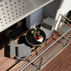 TECTAKE Salon De Jardin DÜSSELDORF 2 Personnes 1 Table Et 2 Chaises Pliables En Acier Et Textilène Noir - Noir -TECTAKE Soldes 2022 8652447 3