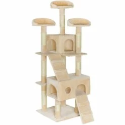 TECTAKE Arbre à Chat MOGLI 170 cm - Griffoir, Grattoir Geant, Cadre D´escalade Pour Chat - Beige