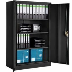 TECTAKE Armoire Métallique De Bureau De Rangement 3 Etagères Réglables à 2 Clès 90 Cm X 40 Cm X 140 Cm Noir - Noir