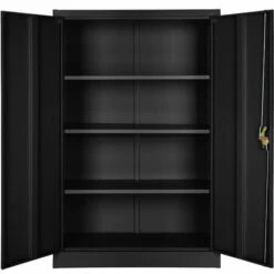 TECTAKE Armoire Métallique De Bureau De Rangement 3 Etagères Réglables à 2 Clès 90 Cm X 40 Cm X 140 Cm Noir - Noir -TECTAKE Soldes 2022 9424544 3
