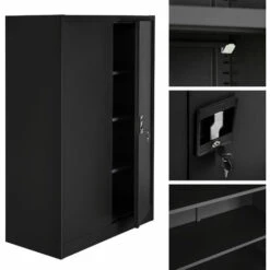 TECTAKE Armoire Métallique De Bureau De Rangement 3 Etagères Réglables à 2 Clès 90 Cm X 40 Cm X 140 Cm Noir - Noir -TECTAKE Soldes 2022 9424544 4