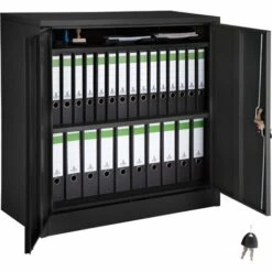 TECTAKE Armoire Métallique De Bureau De Rangement 2 Etagères Réglables à 2 Clès 90 Cm X 40 Cm X 90 Cm Noir - Noir