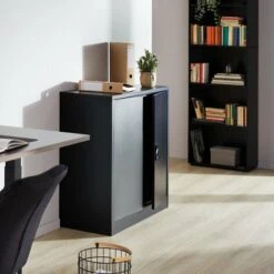 TECTAKE Armoire Métallique De Bureau De Rangement 2 Etagères Réglables à 2 Clès 90 Cm X 40 Cm X 90 Cm Noir - Noir -TECTAKE Soldes 2022 9424549 3