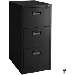 TECTAKE Armoire Métallique De Bureau De Rangement 3 Tiroirs à 2 Clès 62,4 Cm X 46 Cm X 102,8 Cm Noir - Noir