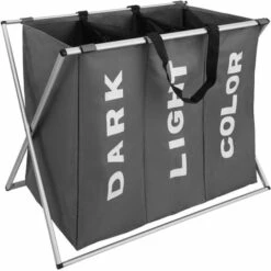 TECTAKE Panier à Linge Sale Pliable 3 Compartiments 105 L En Polyester Gris Foncé